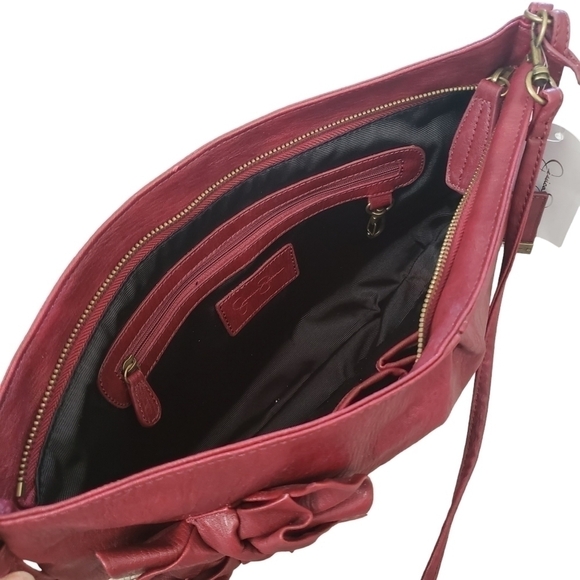 NWT Jessica Simpson Burgundy Faux Leather Shoulder Bag With Bows - Picture 8 of 13